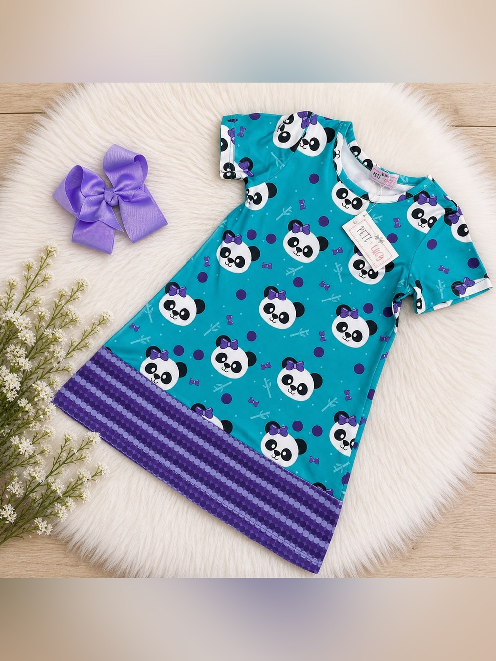 Pete and Lucy Girls Teal & Purple Panda summer dress